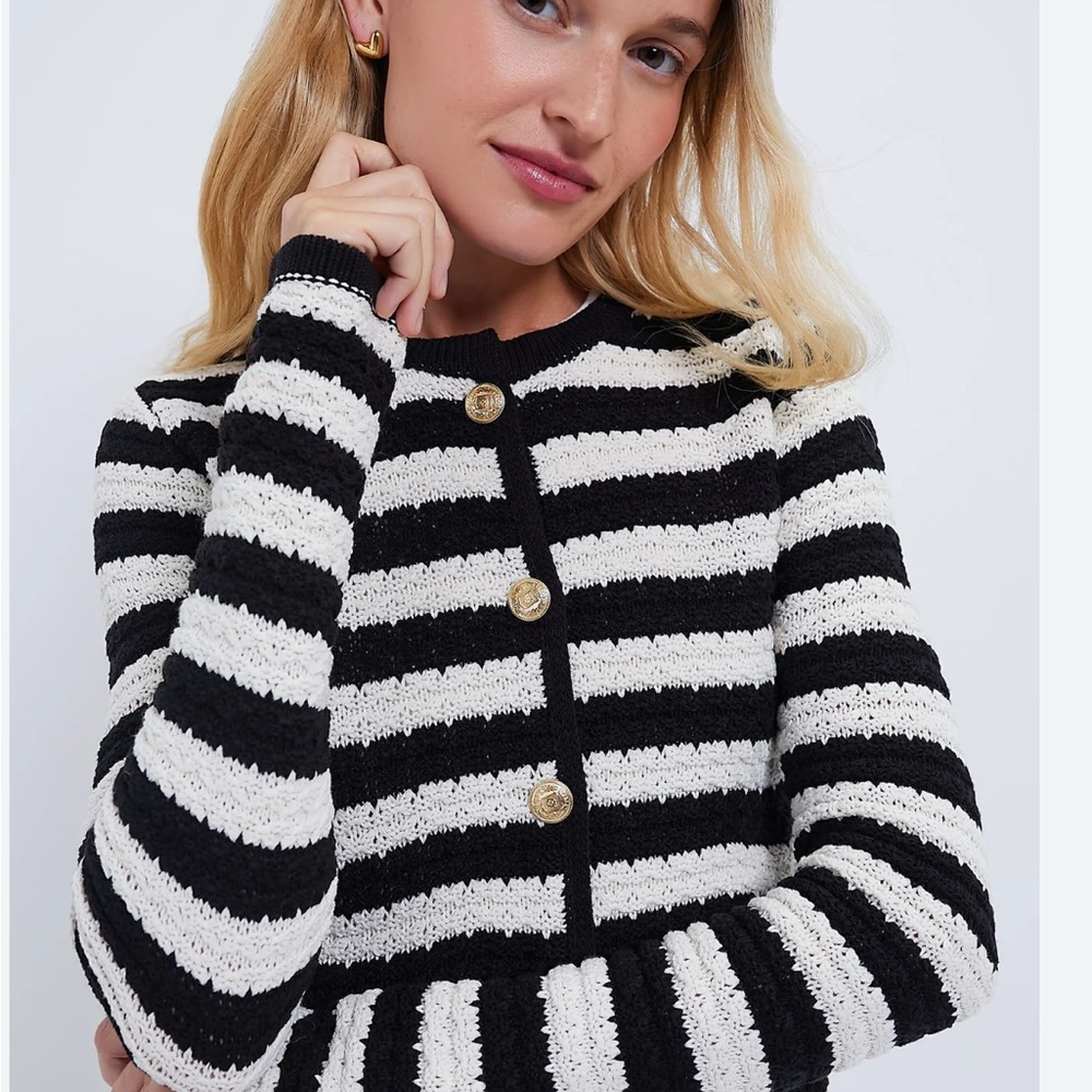 Moon River Black and Cream Knit Cardigan